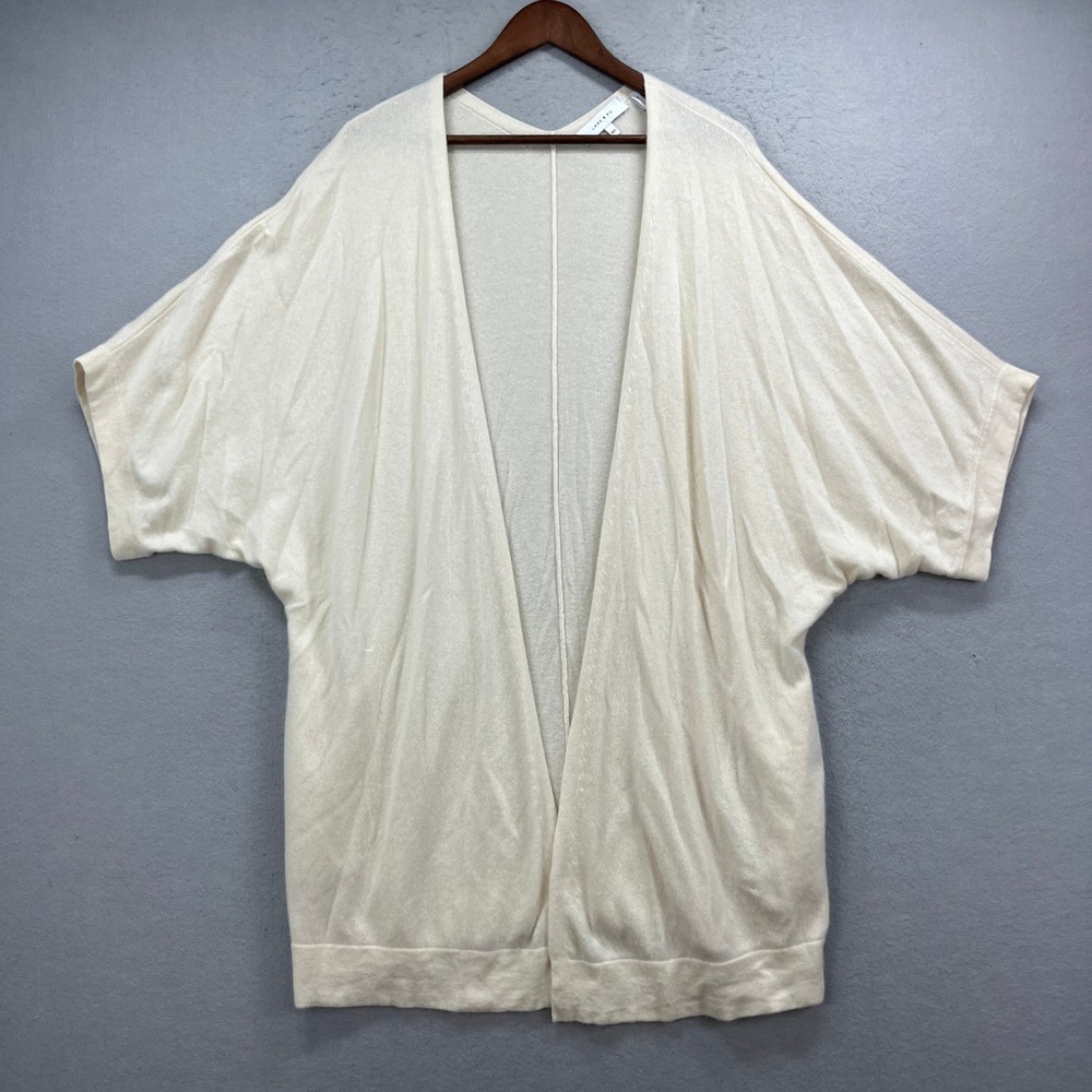 LARK & RO Cardigan Sweater Womens M/L Cream 100% Cashmere Batwing Pocket Luxury
